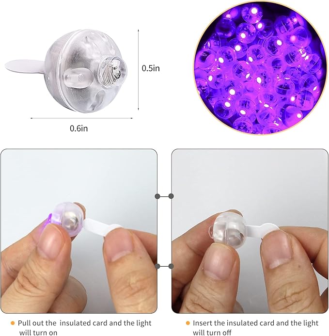 100pcs LED Purple Balloon Light, Round Led Mini LED Lights for Paper Lantern Balloon Indoor Outdoor Party Event Fun, Birthday Party Wedding Decoration Supplies