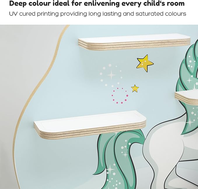 stadtecken Wooden Shelf for Music Box I Suitable for The Toniebox and ca. 50 Tonies I Perfect Storage in The Children's Room I for Setting up or Hanging (Large, Unicorn)