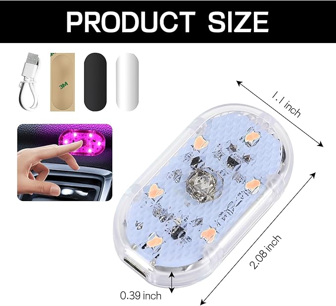 4 PCS Car LED Lights Interior Wireless, Super Bright Auto Interior Ambient Light with 6 Bright LED Lamp Beads, Portable USB Rechargeable Car Led Night Light for Vehicle Decor(Pink)