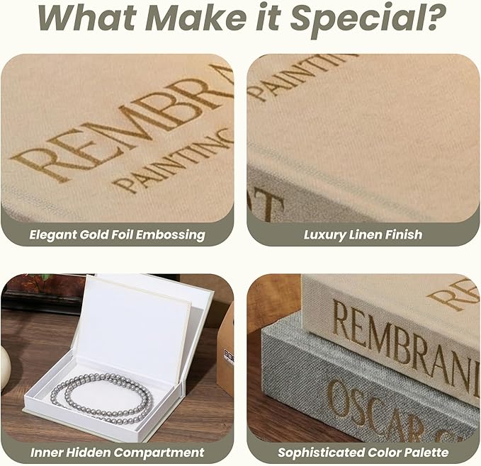 Aesthetic Decorative Books Set of 2 – Linen Faux Book Storage Boxes for Coffee Table Decor, Bookshelf & Living Room – Decorative Fake Books for Home, Office & Photo Keepsake Storage