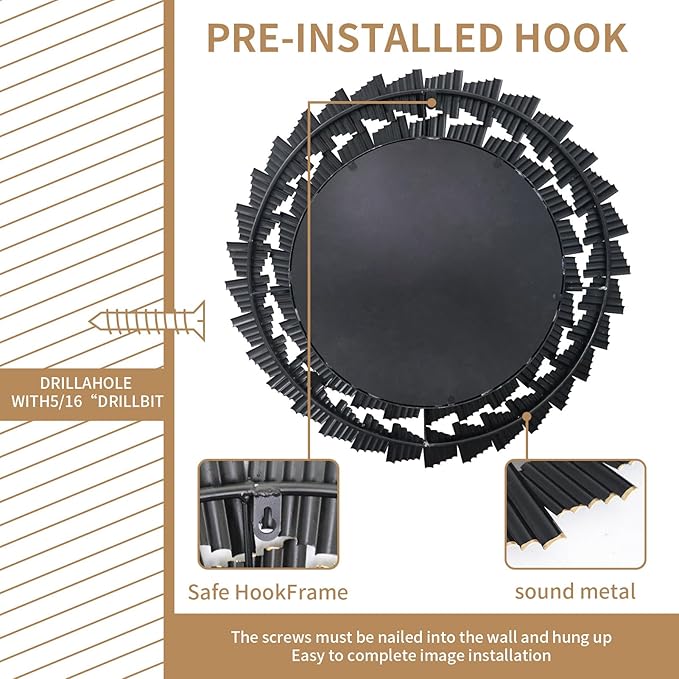 Wall Mirror Decorative, Black Mirrors for Wall Decor, Round Metal Wall Art Mirror, Large Wall Mirrors for Living Room,Bedroom, Bathroom, Entryway, 28 Inch