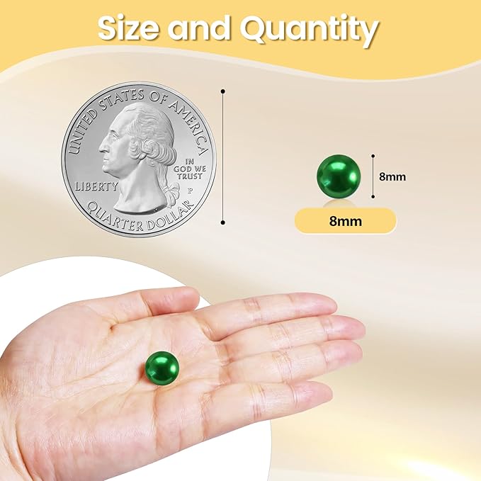 1400Pcs Green Vase Filler Pearl Beads for Crafting 8mm Beads No Holes Decor Suitable for Wedding Decor, Party Decorations, Centerpiece Table Decorations