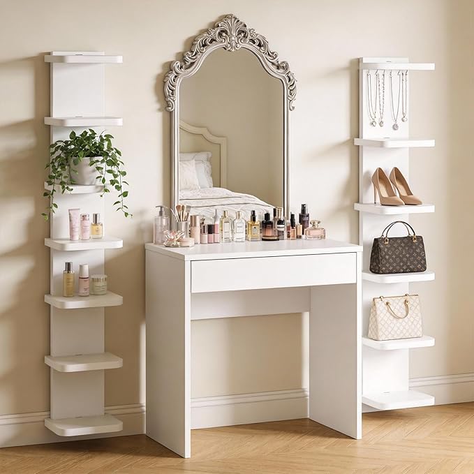 Versatile 7 Tier Wall Shelf Unit, Floating Shelves for Wall (Round Corner), Vertical Lack Wall Shelf for Bedroom, Vanity, Living Room, Home Decor Makeup Organizer Display, White