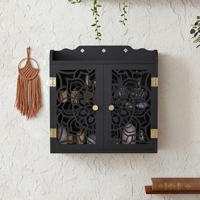 Crystal Display Shelf for Essential Oil and Nail Polish, Display Case for Crystal Rock Gem and Healing Stone, Wall Shelf for Trinket and Knick Knack, Gothic Witch Shelves
