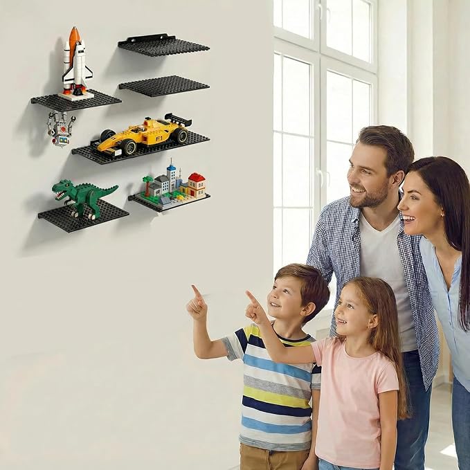 TERDEWE 6 Pack Floating Shelves Wall Organizer for Lego Building Bricks,16x13 Studs for Display and Protect Completed Legos Projects, Dual-Sided Display Shelves for Room Decor,Black