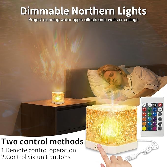 Ocean Wave Projector Light,16 Colors Water Ripple Romantic Ambient Lighting Northern Lights Projector with Remote for Bed Room Decor Meditation Relaxation Night Lights