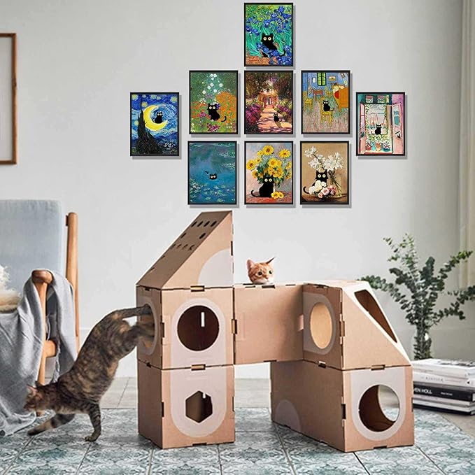 9Pcs Funny Black Cat Wall Art Cats in Famous Paintings Posters Prints Vintage Gallery Wall Decor Pictures Eclectic Cute Preppy Aesthetic Room Decor,Unframed