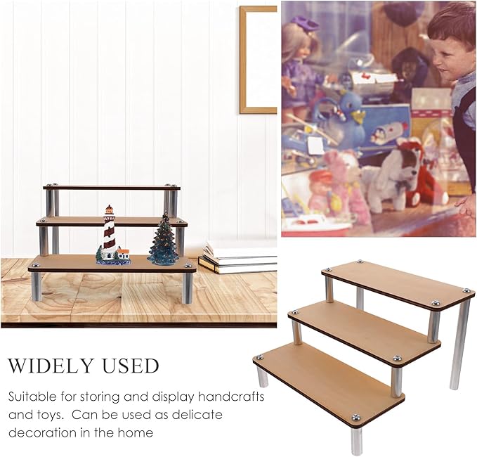 Garneck Wooden Tiered Display Stand Cosmetic Organizer Shelf for Makeup Holder and Collectible Figures Stable Desktop Riser Shelf for Dressing Table Home and Retail Use