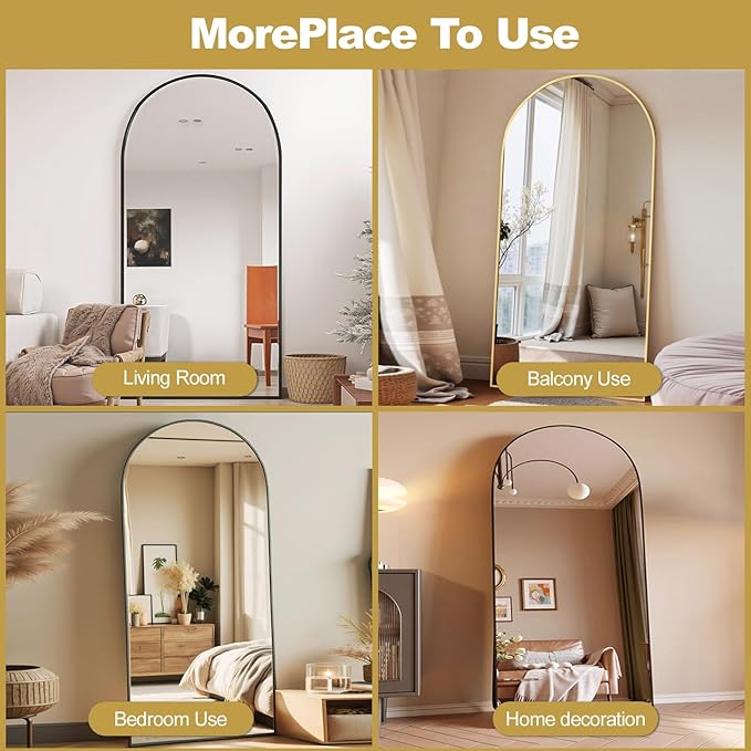 Prywot Arched Full Length Mirror, 70"x26" Free Standing Floor Mirror, Modern Full Body Mirrors with Stand, Wall Mirrors with Aluminum Alloy Frame for Bedroom,Living Room, Black