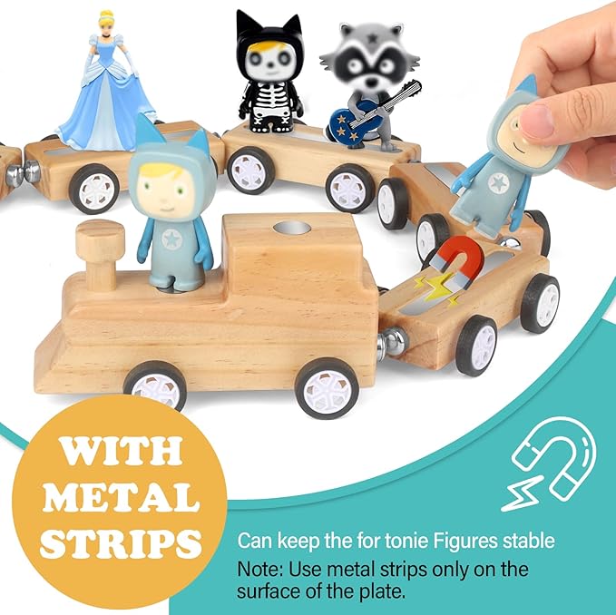 Miniature Train for Tonies Stories Figures Organizer Storage Shelf, Wooden Magnetic Holder for Tonies Characters for Children, Display Collection 10~15 Characters, Funny Little Car