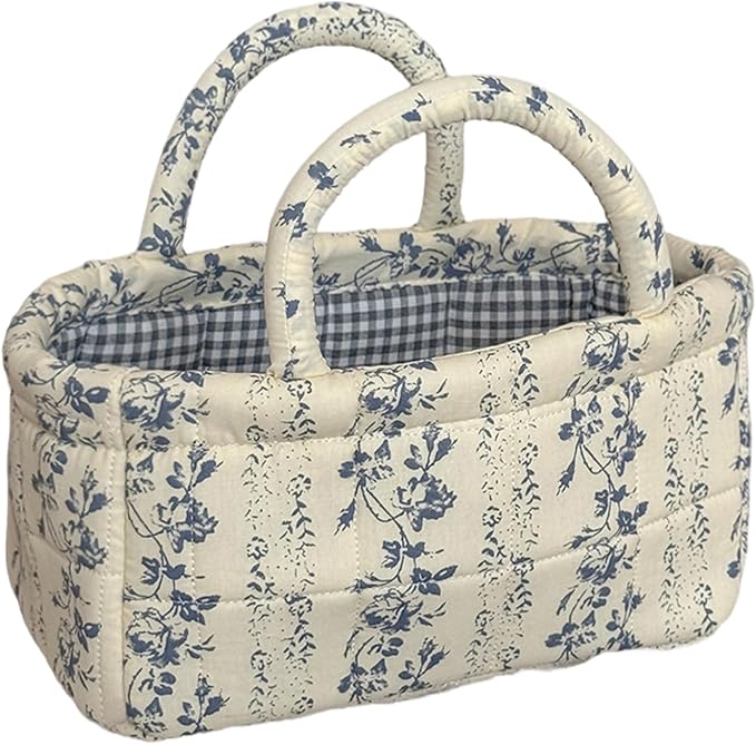 Mini Boho Fabric Storage Baskets – Decorative Small Floral Organizer Boxes with Soft Handles – Foldable Cube Bin for Diaper
