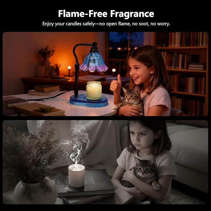 Candle Warmer Lamp with Timer Dimmable, Adjustable Candle Warmer Lamp for Jar Candles 3-Wick, Flameless Smokeless Candle Heater with 2 Bulbs, Home Decor Birthday Mothers Day for Women Mom