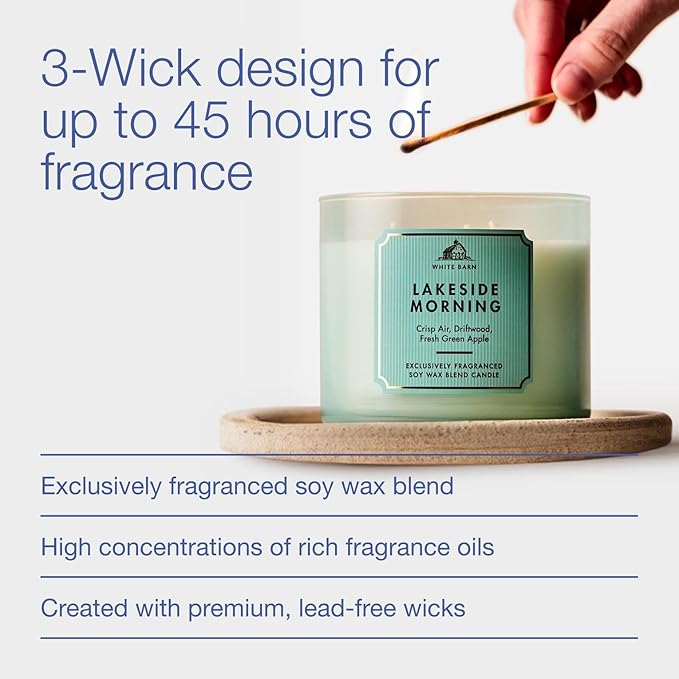 Bath & Body Works Lakeside Morning 3-Wick Candle - Scented Candle for At-Home Use - Long-Lasting, Room-Filling Fragrance - High Fragrance Oil Concentration - Soy Wax Blend