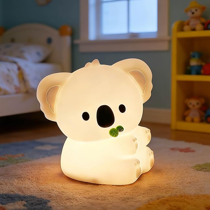 Koala Night Light Squishy Silicone Nursery Breastfeeding Nightlight with Timer 3-Level Warm White & RGB Color Modes Cute Koala Lamp Rechargeable Touch Bedside Desk Animal Lamp for Bedroom Dorm Decor