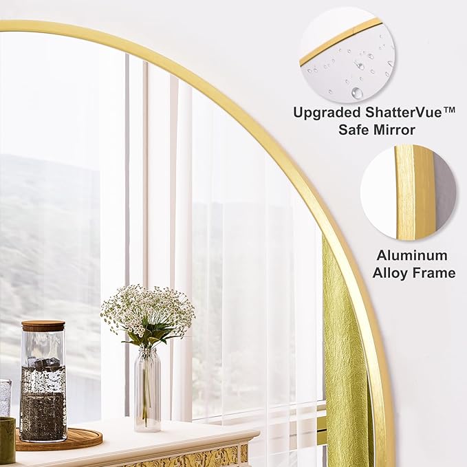 GLSLAND Circle Mirror for Wall 20 inch - Round Mirrors for Bathroom, Entryway, Living Room, Hallway Wall Decor Small Frame Mirror,Gold