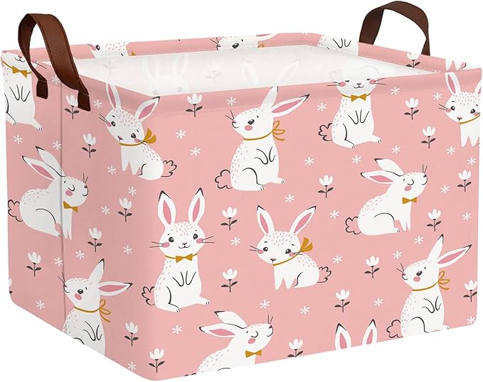 Large Rectangular Cute Kid Easter Basket Empty Bunny Eggs Easter Basket Gift Spring Room Storage Organizer Décor (E-04)