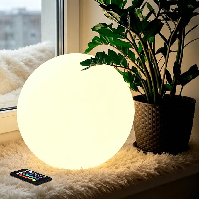 Globe Floor Lamp, 14-inch LED Ball Light with Remote,16 RGB Color Dimmable Rechargeable Nursery Globe Lamp, Waterproof Glowing Orb Light for Indoor Outdoor Lighting Decors