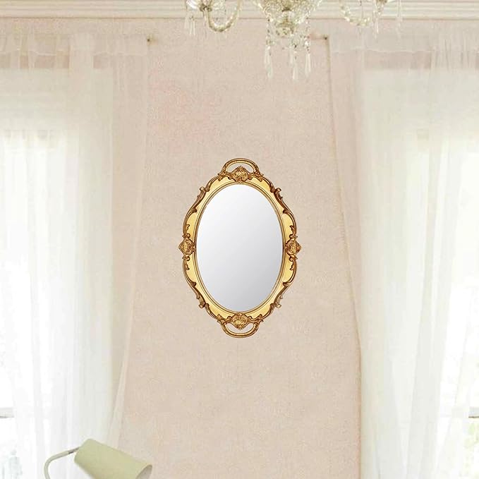 Funerom Vintage 36.8 x 25.4 cm Gold Mirror Tray Decorative Tray Bathroom Tray Serving Tray Oval