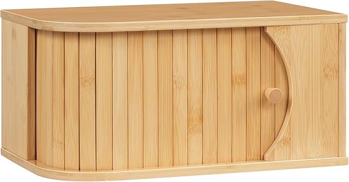 HOOBRO Bread Box, Bamboo Bread Box for Kitchen Countertop, Corner Bread Box with Roller Door, Bread Storage Container, Bamboo Food Storage Cabinet, for Kitchen, Dining Room, Natural YL20MB01