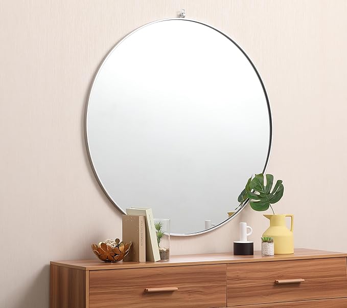Focus 45x45 Round Wall Mirror, for Bathroom Bedroom Entryway, Silver
