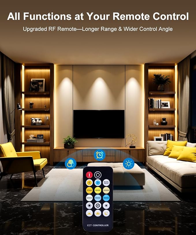 COB LED Strip Lights, 16.4Ft Dimmable White(2700K-6500K) LED Lights for Bedroom with RF Remote, 24V Ultra Bright 2800 LEDs High Density Under Cabinet Lighting for DIY TV LED Backlight Mirror Kitchen