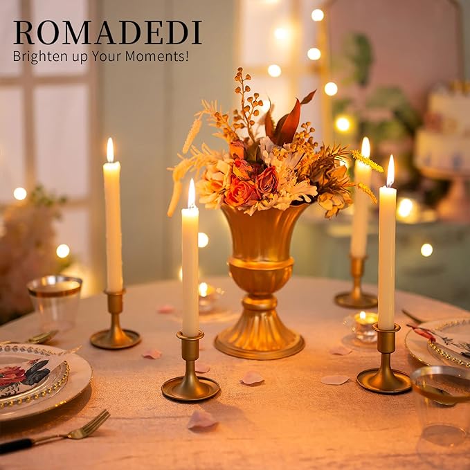 Candlestick Holders Taper Candle Holders, Romadedi Gold Candle Stick Candle Holder for Table Centerpiece, Wedding Reception, Festive Christmas Mantel Decoration or Home Decor, Set of 2