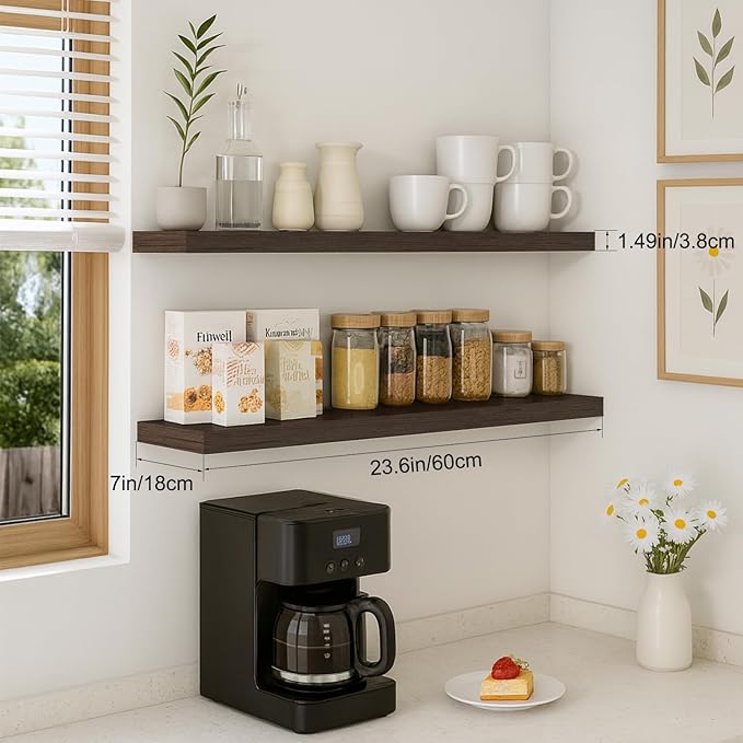 Floating Shelves for Wall, Bathroom Shelves Over Toilet, Wall Shelves & Book Shelf for Room, Hanging Shelf, Modern Wooden Mounted Floating Shelves, 24x7x1.5 in (Smoke Gray, Set of 2)