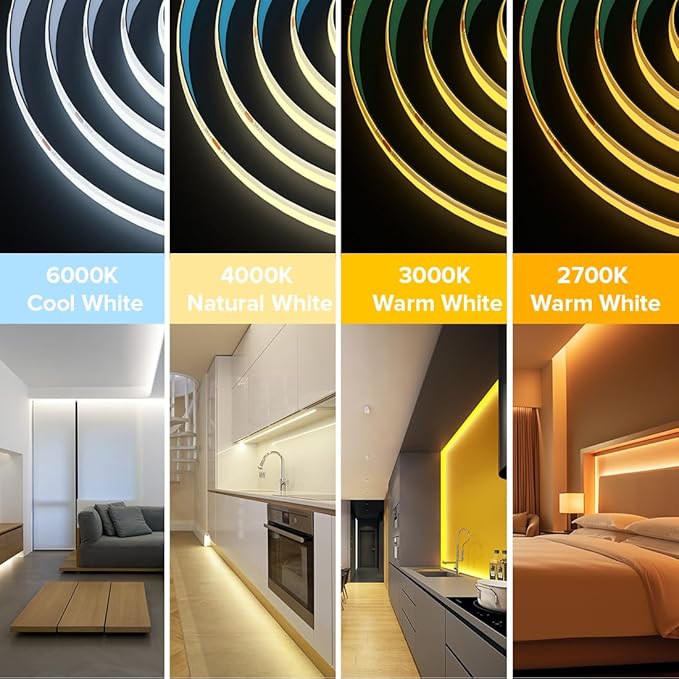 BTF-LIGHTING FCOB COB LED Strip Flexible High Density Uniform Light 9W/m 16.4FT DC24V Warm White 2700K CRI 90+ 8mm Width Dimmable LED Ribbon for Indoor Decoration(No Adapter or Controller)