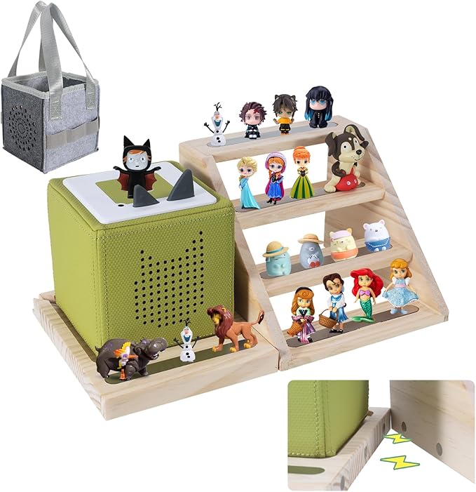 Givilio Tonie Shelf Magnetic Ladders,for Tonie Figures Wall Shelves,for Toniebox Shelf Audio Toy Figurine Holder Organizer, Compatible Charging Station, with a Carrying case
