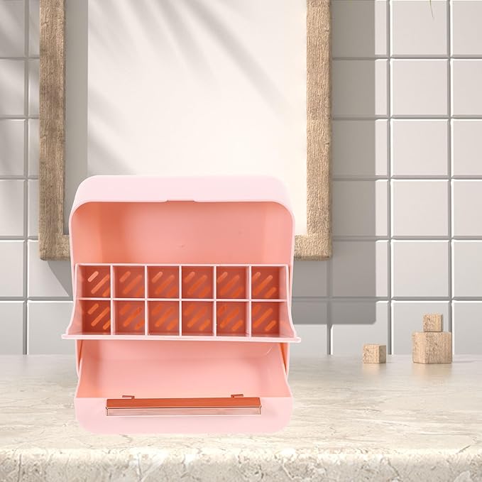 Toyvian Large Pink Makeup Organizer Drawer Tray, Lipstick and Jewelry Storage Box with Compartments, Multi-functional Vanity Storage for Cosmetics and Trinkets