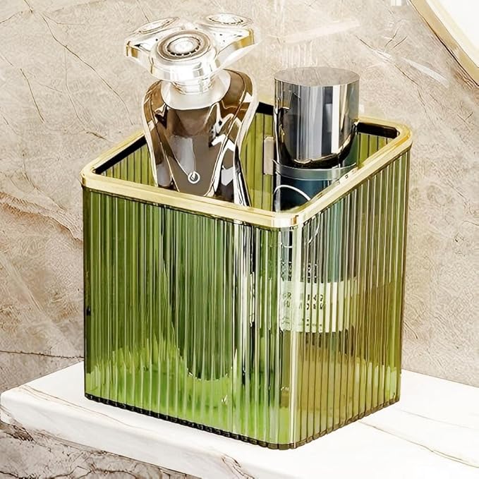 Drill-Free Stick-On Wall Shelves | Space-Saving Floating Organizer for Kitchen, Bathroom & Office | Plastic Storage Shelves for Makeup & Home Decor (Green_Gold)