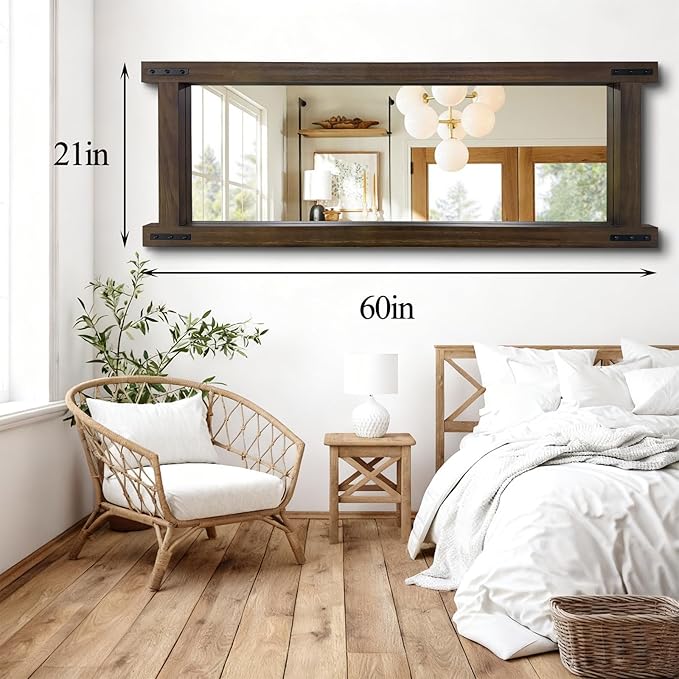 Full Length Mirror with Wood Frame ，60" x 21" Standing Full Body Floor Wall Mounted Hanging Mirror for Bedroom, Living Room，Cloakroom