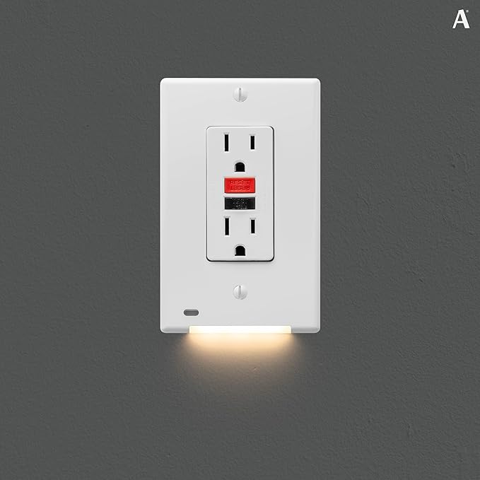 AMERELLE Universal LumiCover Wallplate with Built-In Night Light, White, Décor - Easy DIY Installation, Convenient Low-Profile Design, for GFCI Outlets and Décor Outlets & Switches