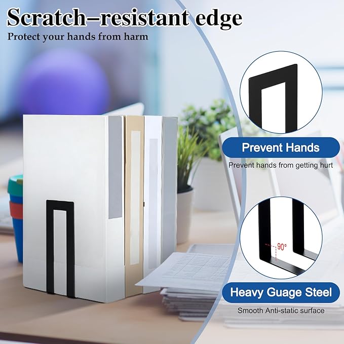 Chunful 6 Pcs Modern Metal Book Ends for Shelves Decorative Small Bookends Book Shelf Organizer Minimalist Design Stopper to Hold Books for Office (Square)
