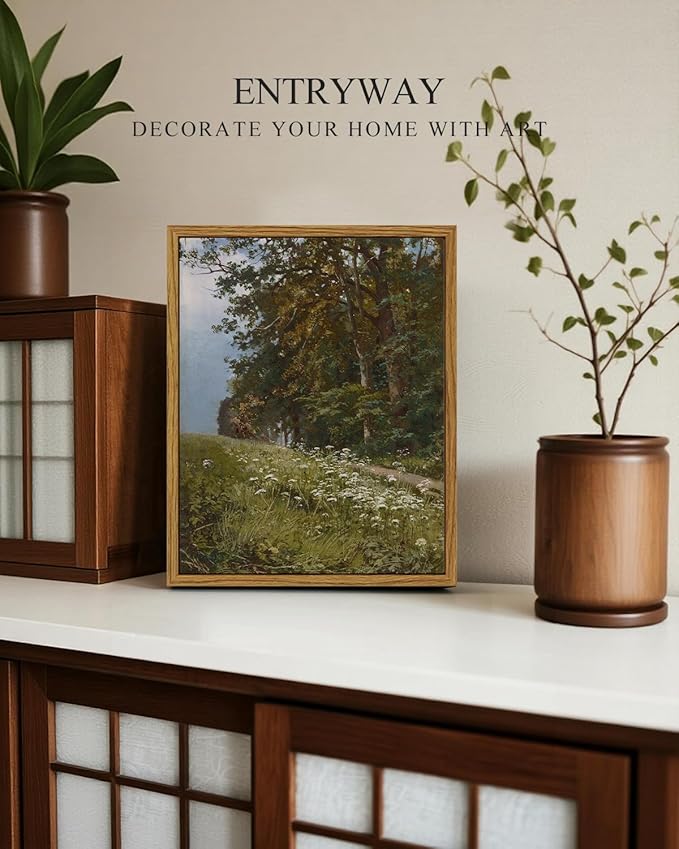 InSimSea Framed Canvas Wall Art, Vintage Landscape Painting, Rustic Nature Scenery Decor for Living Room Shelf Hallway,10x8in, Neutral Green Tones