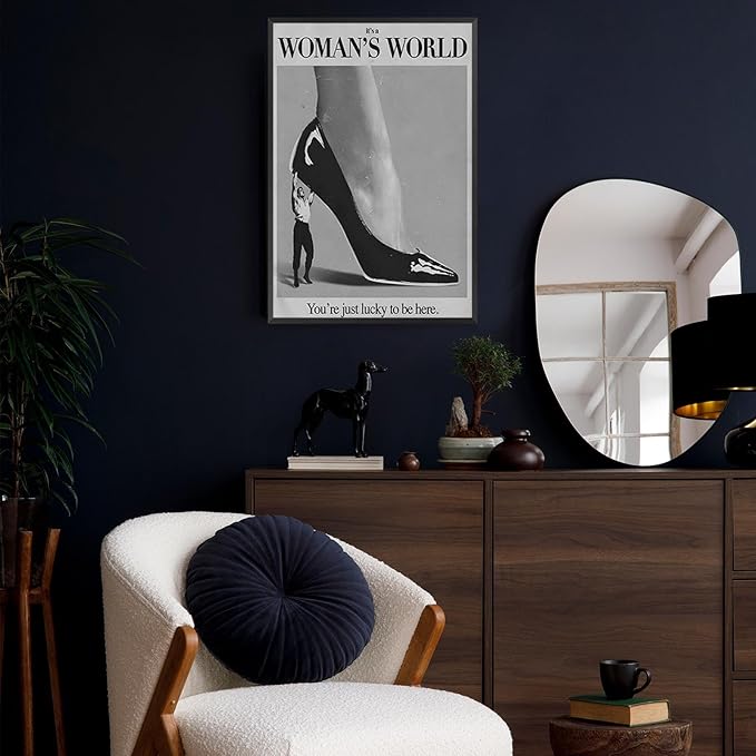 Retro This Is A Woman's World Canvas Wall Art Black And White Feminist poster Modern Hot Girls Aesthetic Prints Trendy Black High Heels Wall Decor For Bedroom Bathroom Dorm 8x12in Wrapped Canvas