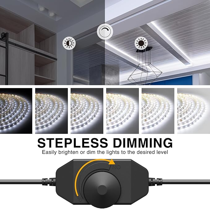 Onforu LED Strip Lights,39.37ft 6000K Dimmable Daylight White Tape Light,12m 720 LEDs 2835 Flexible Ribbon Mirror Light, 12V Adhesive Rope Lights for Kitchen, Under Cabinet, Bedroom (Pack of 2)