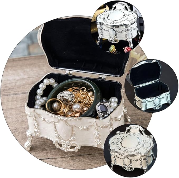 Beaupretty Vintage Jewelry Storage Box Antique Jewelry Case with Lid European Style for Rings Earrings 6.8x5.3x5.5 Inch Decorative Makeup Organizer for Living Space