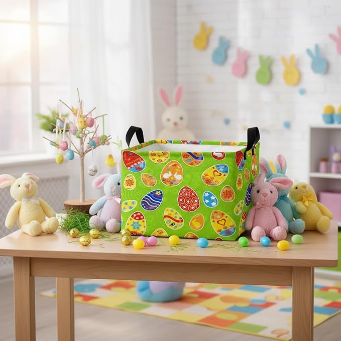 Large Rectangular Cute Kid Easter Basket Empty Bunny Eggs Easter Basket Gift Spring Room Storage Organizer Décor (E-08)