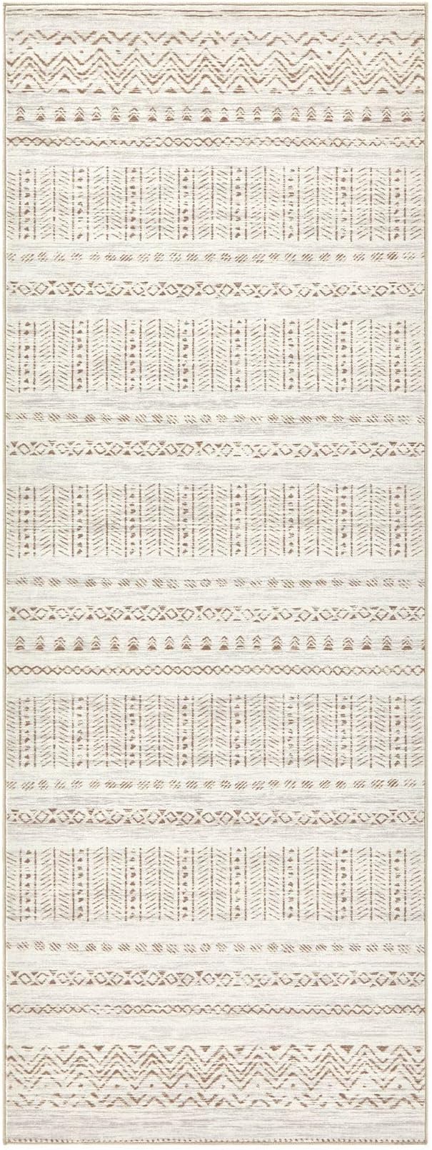 cotiled Washable 3x8 Runner Rugs: Washable Boho Rugs with Non Slip Backing Large Soft Indoor Stain Resistant Carpet for Living Room Bedroom Farmhouse Dining Room Lightweight Home Decor Brown/Cream