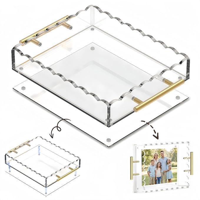 Acrylic Tray with Magnetic Mat | Customizable Photo & Art Display, Vanity Jewelry Makeup Organizer, Modern Decorative Tray, Aesthetic Room Decor, Elegant Gift