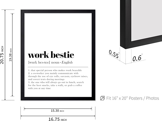 Poster Master Typography Poster - Dictionary Print - Work Bestie Definition, Special Person Who Makes Work Bearable - Gift for Colleague, Friend - Wall Decor for Home, Office, 16x20 Black Framed