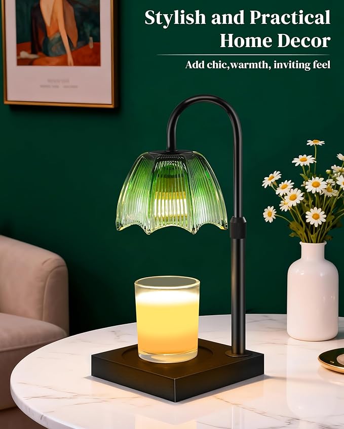 Candle Warmer Lamp with Timer Dimmable Adjustable Height, Cozy Home Decor House Warming Christmas Birthday Gifts for Women, Flower Candle Lamp Wax Melt Warmer for Scented Jar Candles, Gradient Green