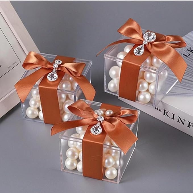 KissYou Small Acrylic Boxes with Lid Clear Box Plastic Square Cube for Display Jewelry Storage Contanier Graduation Party Decorative Box