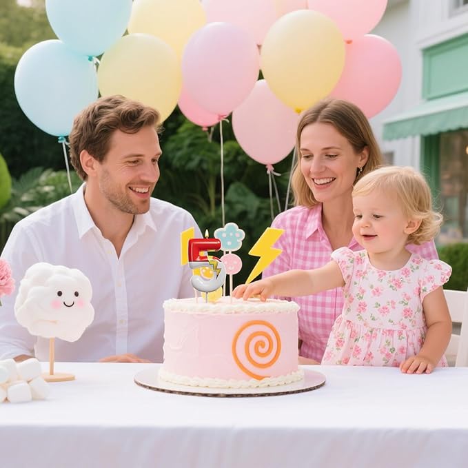 Red and White Birthday Number Candle Cartoon Style Cake Topper for Kids, Cute Decorative Numeral for Animated Theme Party & Anniversary Celebration (Pink Dot, 5)