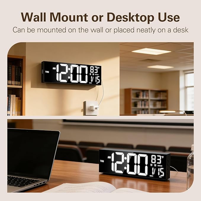 JALL 16.15 inch Large Digital Wall Clock, RGB Lights with Remote Control, Dual Alarms with Big LED Display, Auto DST, C° / F° Temperature for Classroom, Birthday Gift, Senior