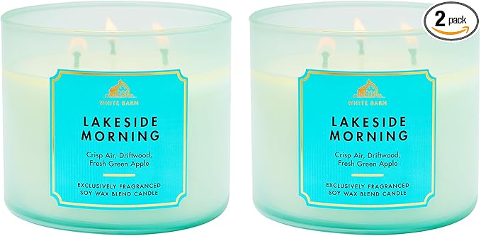 Bath & Body Works Lakeside Morning 3-Wick Candle - Scented Candle for At-Home Use - Long-Lasting, Room-Filling Fragrance - High Fragrance Oil Concentration - Soy Wax Blend - 2-Pack