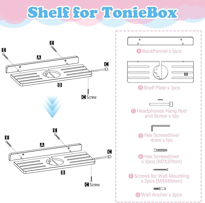 for Tonies Box Storage Shelf Wall Mounted, Magnetic Pine Wood Floating Shelves Organizer for Tonie box1/2 Player, Tonies Figures, Earphones, Display Collection 20~30 Characters
