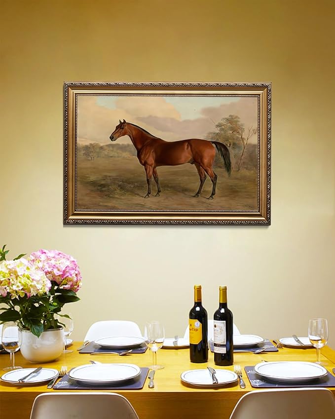 KBKBART Gold Framed Vintage Wall Art, Vintage Horse Painting Farmhouse Decor, Rustic Antique Equestrian Art Prints Wall Decor, Western Animal Picture Wall Hanging Decor for Living Room, Bathroom, Office, Bedroom(16"x24")