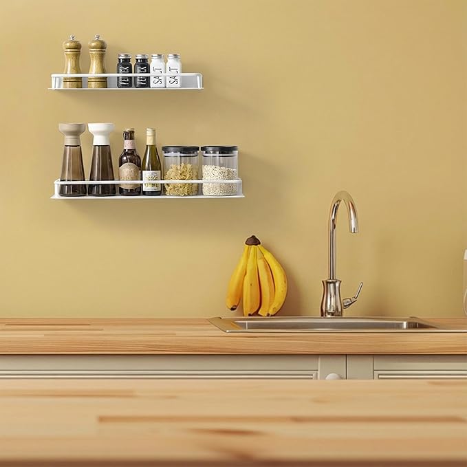 RFOUO Small Shelf for Wall, Small Floating Shelf, Black Wall Shelves, Metal Bathroom Shelves, Metal Floating Shelves for Bathroom Bedroom Kitchen (White, 8Inch)